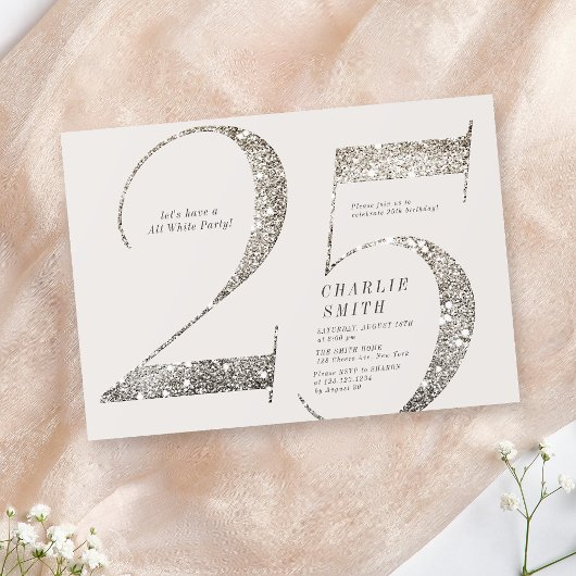 Moderne minimalistische all white party 25e verjaa kaart