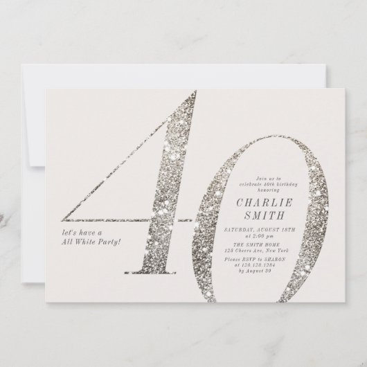 Moderne minimalistische all white party 40e verjaa kaart (Voorkant)