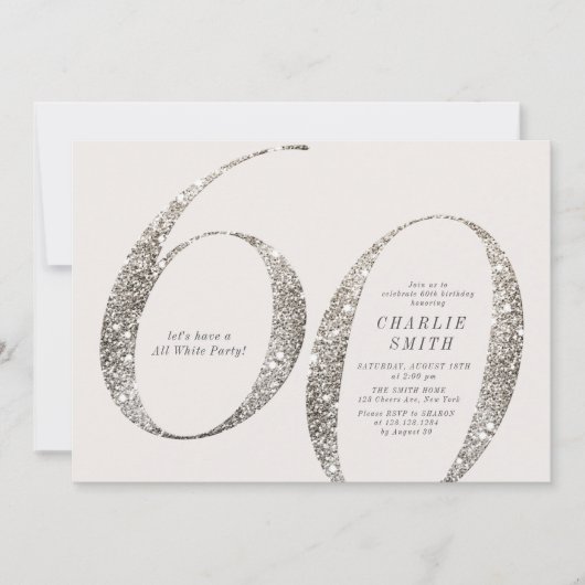 Moderne minimalistische all white party 60e verjaa kaart (Voorkant)