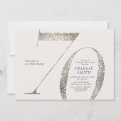 Moderne minimalistische all white party 70e verjaa kaart (Voorkant)