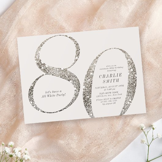 Moderne minimalistische all white party 80e verjaa kaart