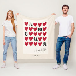 Moderne Minimalistische Amour Heart Valentijnsdag  Fleece Deken