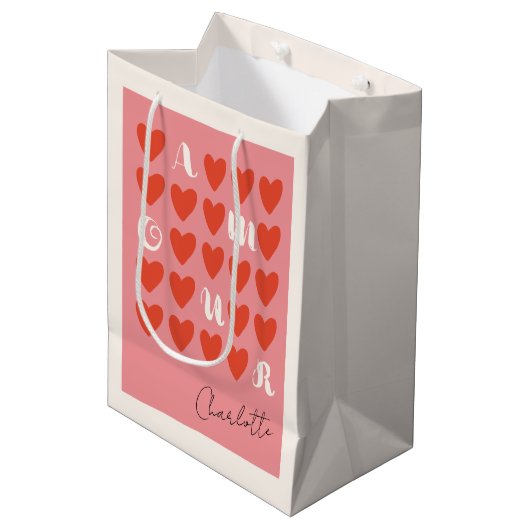 Moderne minimalistische Amour Heart Valentijnsdag Medium Cadeauzakje (Voorkant Gekanteld)