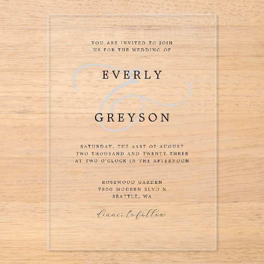 Moderne minimalistische Ampersand bruiloft Acryl Uitnodigingen (Voorkant)