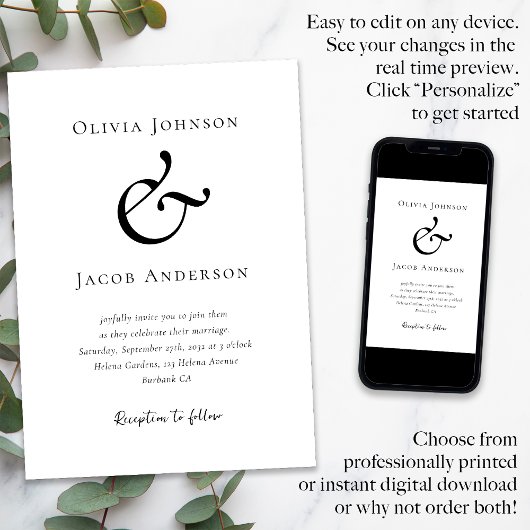 Moderne minimalistische Ampersand bruiloft Kaart