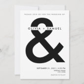 Moderne minimalistische ampersand witte bruiloft kaart (Voorkant)