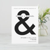 Moderne minimalistische ampersand witte bruiloft kaart (Staand voorkant)