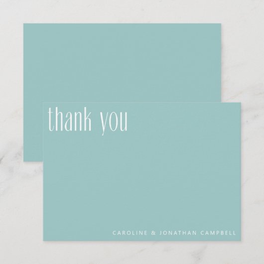 Moderne minimalistische Aqua Blue Custom Wedding Bedankkaart (Voorkant / Achterkant)