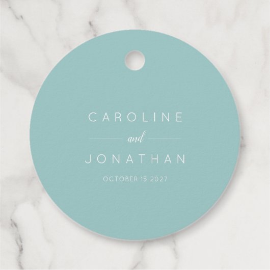 Moderne minimalistische Aqua Custom Wedding Bedankjes Labels (Achterkant)