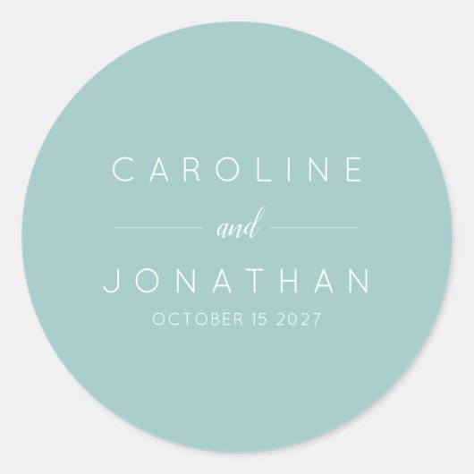 Moderne minimalistische Aqua Custom Wedding Ronde Sticker (Voorkant)