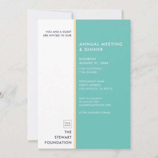 Moderne minimalistische Aqua en Gold Business Dinn Kaart (Voorkant)