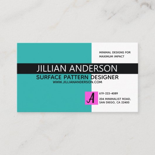 Moderne minimalistische Aqua en zwart Visitekaartje (Voorkant)