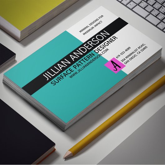 Moderne minimalistische Aqua en zwart Visitekaartje