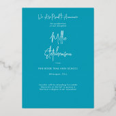 Moderne Minimalistische Aqua Folie Diploma Uitnodi Uitnodiging (Achterkant)