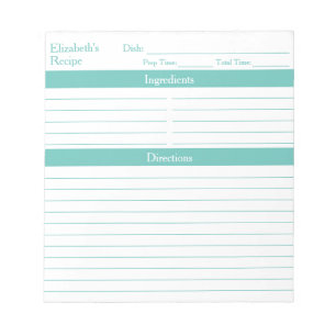 Moderne minimalistische Aqua Personalized Recipipe Notitieblok