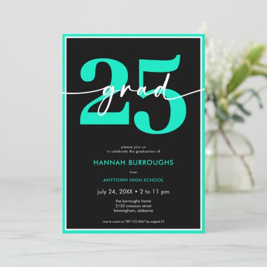 Moderne Minimalistische Aqua Script Afstudeerfeest Kaart (Staand voorkant)