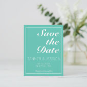 Moderne minimalistische Aqua & White Save the Date (Staand voorkant)