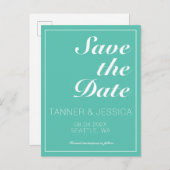 Moderne minimalistische Aqua & White Save the Date Aankondigingskaart (Voorkant / Achterkant)