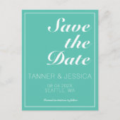 Moderne minimalistische Aqua & White Save the Date Aankondigingskaart (Voorkant)