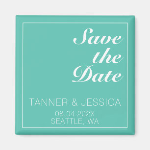 Moderne minimalistische Aqua & White Save the Date Magneet