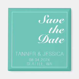 Moderne minimalistische Aqua & White Save the Date Magneet