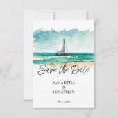 Moderne minimalistische aquarel cruise bruiloft save the date (Voorkant)