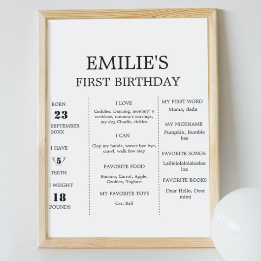 Moderne minimalistische Baby 1e verjaardag mijlpaa Poster