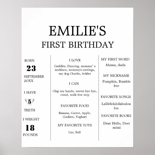 Moderne minimalistische Baby 1e verjaardag mijlpaa Poster (Voorkant)