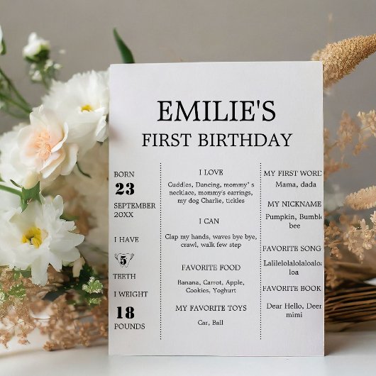 Moderne minimalistische Baby 1e verjaardag mijlpaa Reclamebord Met Voetstuk