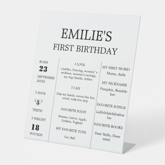 Moderne minimalistische Baby 1e verjaardag mijlpaa Reclamebord Met Voetstuk (Voorkant)