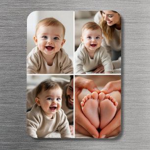 Moderne Minimalistische Baby 4 Foto Collage Magneet
