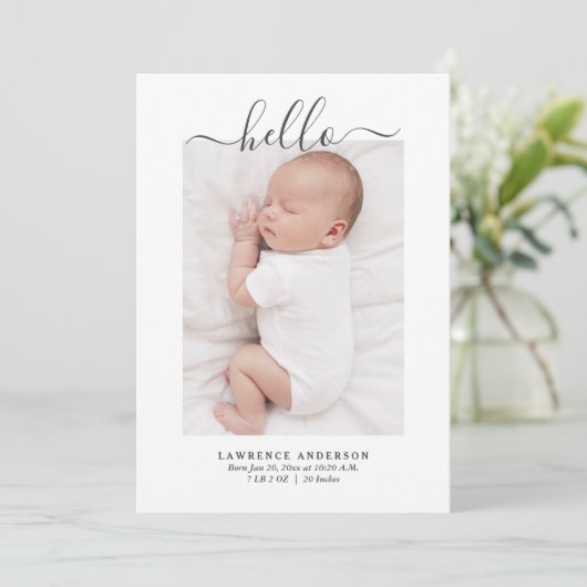 Moderne Minimalistische Baby Boy Fotocollage Geboo Aankondiging (Staand voorkant)