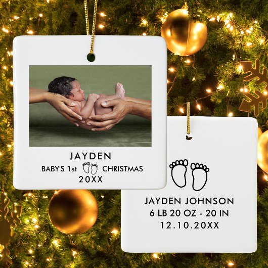 Moderne minimalistische Baby eerste kerstfoto Keramisch Ornament