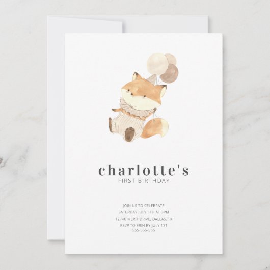 Moderne minimalistische Baby Fox en foto eerste ve Kaart (Voorkant)