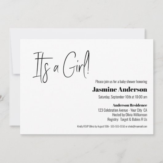 Moderne minimalistische baby meisje Baby shower Kaart (Voorkant)