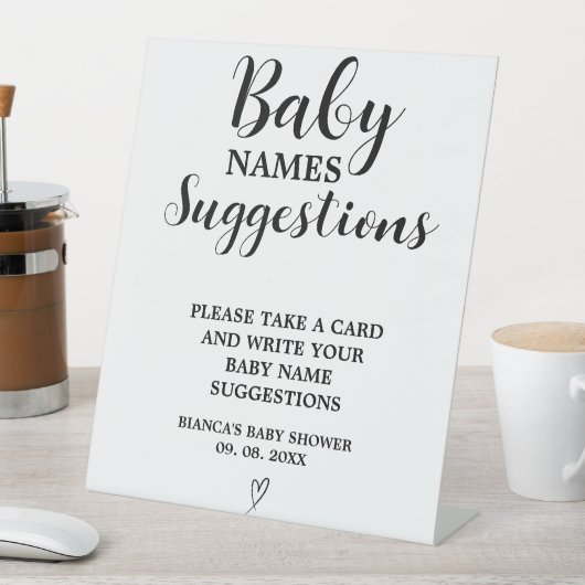 Moderne minimalistische baby namen suggesties spel reclamebord met voetstuk (Insitu)