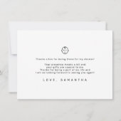 Moderne minimalistische Baby shower bedankkaart Kaart (Achterkant)