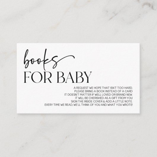 Moderne minimalistische Baby shower boeken voor Ba Informatiekaartje (Voorkant)