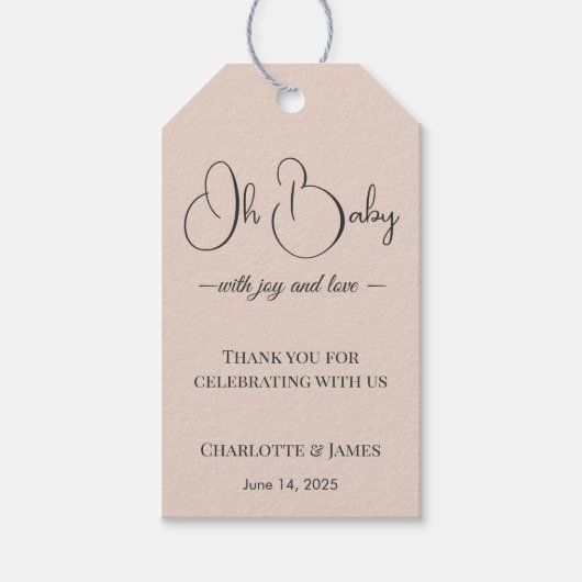 Moderne Minimalistische Baby Shower | Poederroze Cadeaulabel (Voorkant)