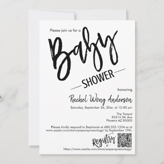 Moderne Minimalistische Baby shower QR-code voor s Kaart (Voorkant)