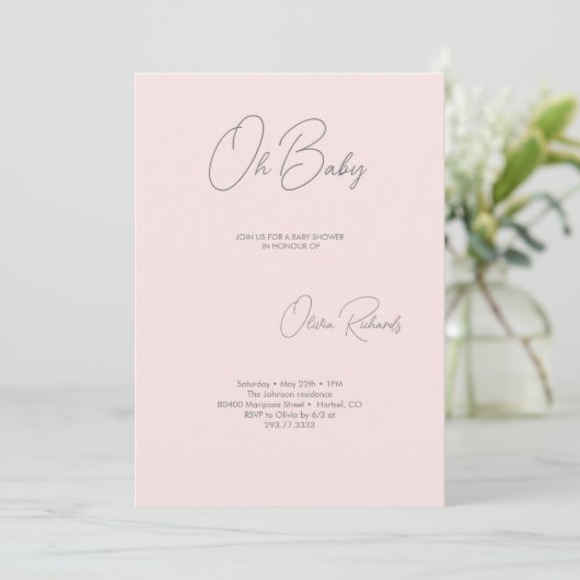 Moderne minimalistische Baby shower uitnodiging op (Staand voorkant)
