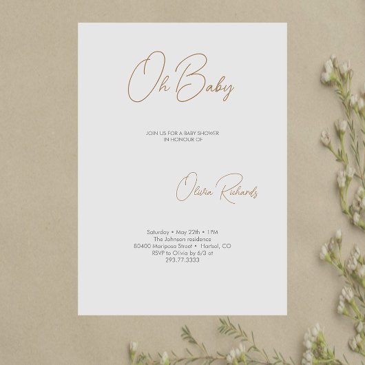 Moderne minimalistische Baby shower uitnodiging op