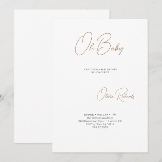 Moderne minimalistische Baby shower uitnodiging op (Voorkant / Achterkant)