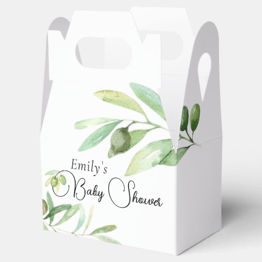 Moderne minimalistische baby showers olijftak bedankdoosjes (Geopend)