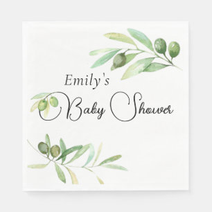 Moderne minimalistische baby showers olijftak servet