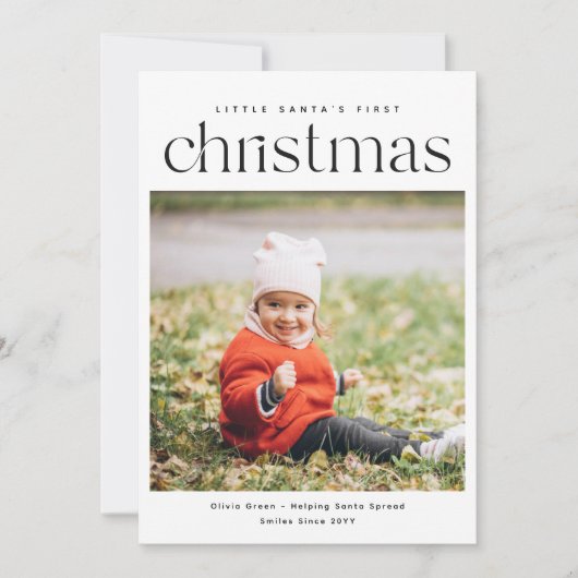 Moderne minimalistische baby's eerste kerstfoto feestdagenkaart (Voorkant)