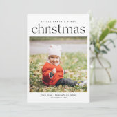 Moderne minimalistische baby's eerste kerstfoto feestdagenkaart (Staand voorkant)