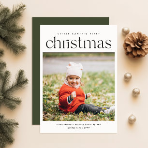 Moderne minimalistische baby's eerste kerstfoto feestdagenkaart