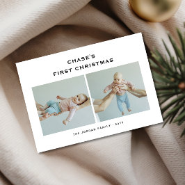 Moderne minimalistische baby's eerste kerstfoto feestdagenkaart