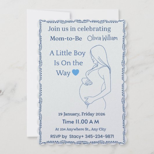 Moderne minimalistische babyshower uitnodiging  (Voorkant)